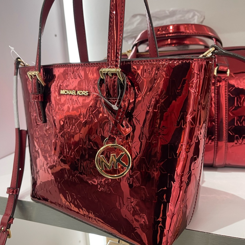 MICHAEL KORS Jet Set Extra-Sm Metallic Logo Debossed Convertible TZ Tote Crossbd - Picture 2 of 16